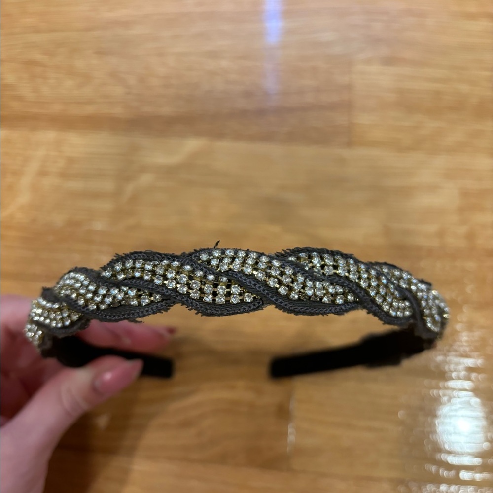 Elegant Black and Gold 2000s Headband with Rhinestones